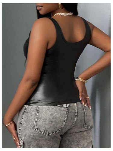 Floerns Women's Plus Size Sleeveless Tank Top Ruched V Neck Leather Camisole Shirt2
