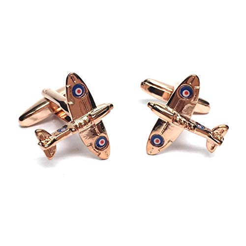 Onyx Art London CK1142 Boutons de Manchette Motif Avion Spitfire Or Rose