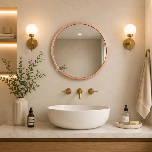 Image of Ali.G.I Round Wall Mirror, Modern Metal Framed Decorative Circle Vanity Mirror for Bathroom, Living Room, Bedroom & Entryway (Rose Gold 18 inch)