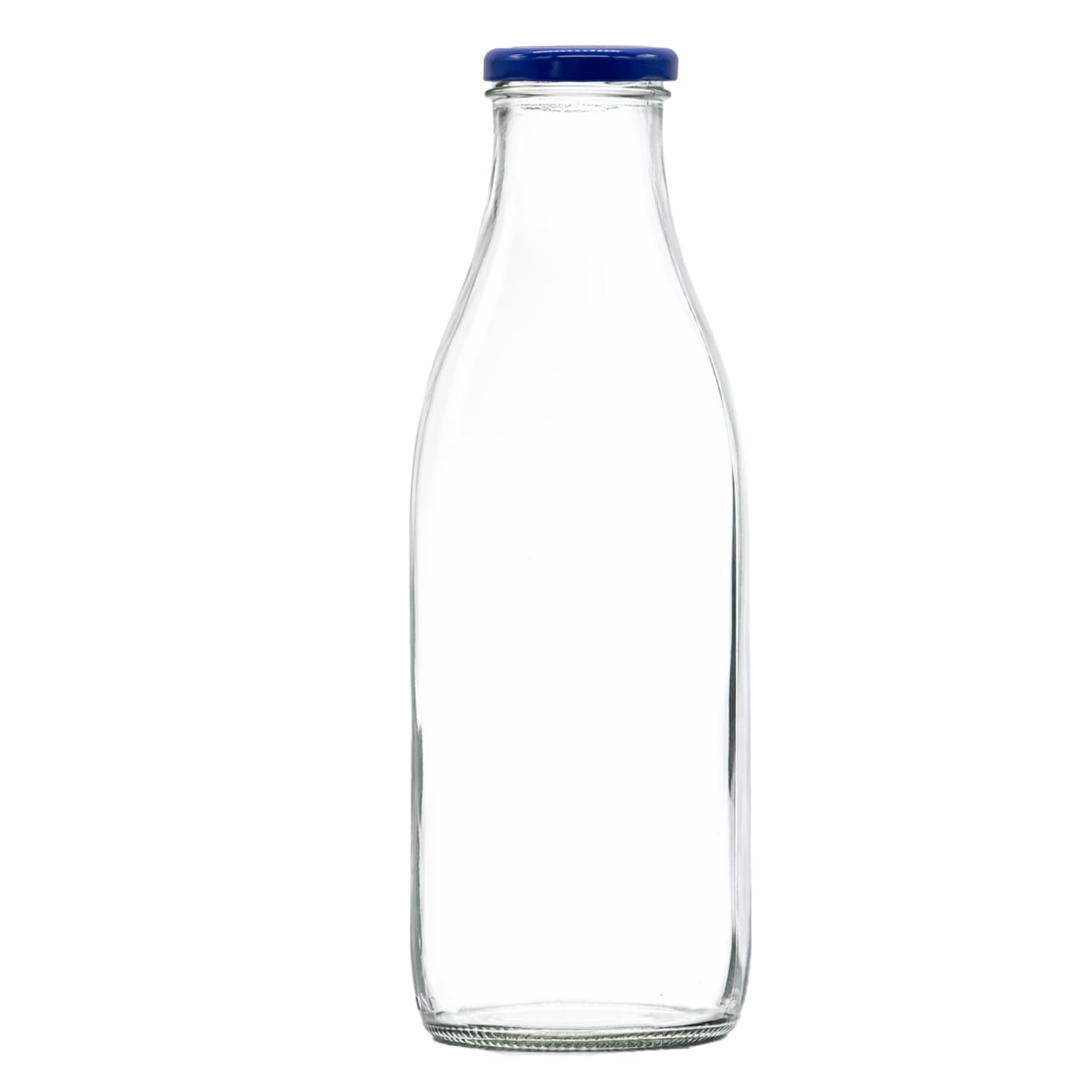 1 Litre Glass Bottles with Lids (Pack of 6) – Large Glass Drink Bottles for Juice, Milk, Water & Smoothies (6 x Blue Lids)