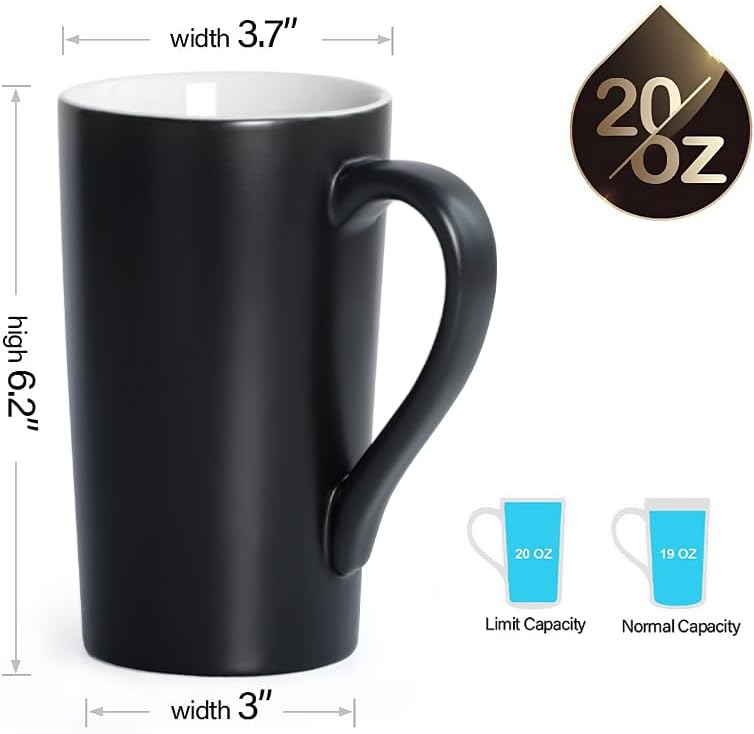harebe 20 OZ Coffee Mug, Simple Large Tall Ceramic Cup, Smooth Ceramic Tea Cup for Office and Home, The Best Gift for Your Father, Husband And Friends, Big Capacity with Handle, Black - Image 2