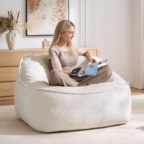Image of AMERLIFE Oversized Bean Bag Chair for Adults, Chenille Boneless Chair,Cream