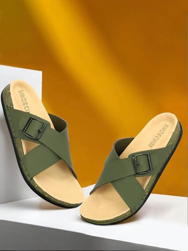 Image of Men Cross Strap Buckle Slippers | Casual Sandals for Men | Comfortable Footwear | Stylish Slip-On Sandals | Anti-Slip Rubber Sole