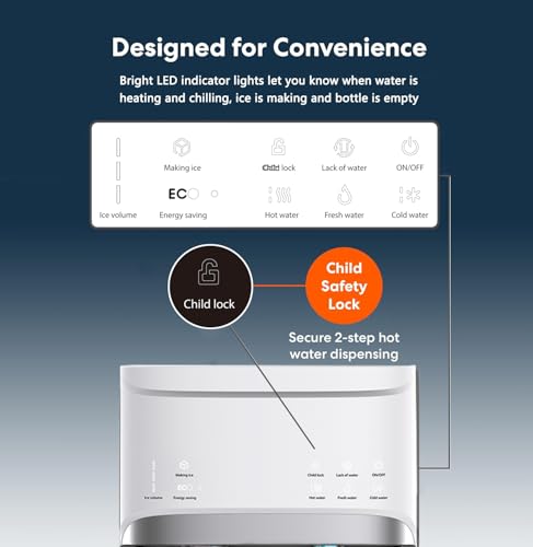 Image of Self Cleaning 4 in 1 Water Cooler Dispenser with Ice Maker Bottom Load for 5 Gallon 3 Temperature Settings 22lbs Daily Capacity Perfect for Home White