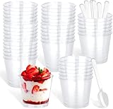 Zippicks 50 PCS Vasos de Postre de 200 ML, Para Cumpleaños y Fiestas, Tazas de Postre Vasitos Aperitivos Reutilizables Copa Postre Transparentes para DIY Mousse Chocolate Helado Pudding