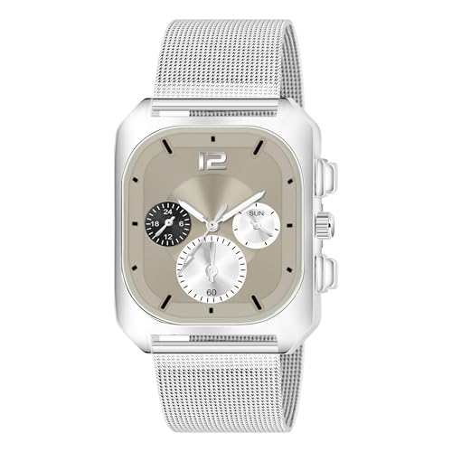 Image of Shocknshop Analog Square Dial Mesh Stainless Steel Strap Watch for Men and Boys -WCH186