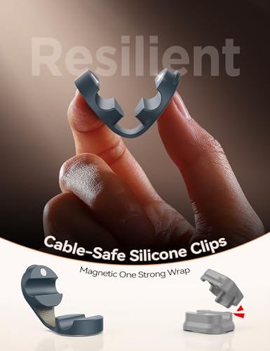 Organizadores de cables magnéticos de silicona 16 unidades, clips adhesivos para gestión de cables bajo escritorio, organizador de cables FLYLEAD para oficina y hogar miniatura 2