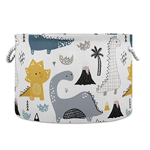 Image of MIFSOIAVV Dinosaur Large Round Storage Basket Funny Animal Graffiti Dino Laundry Basket Toy Storage Hamper Organizer Bin Storage Box Durable Handles for Bathroom Bedroom Nursery Laundry Closet