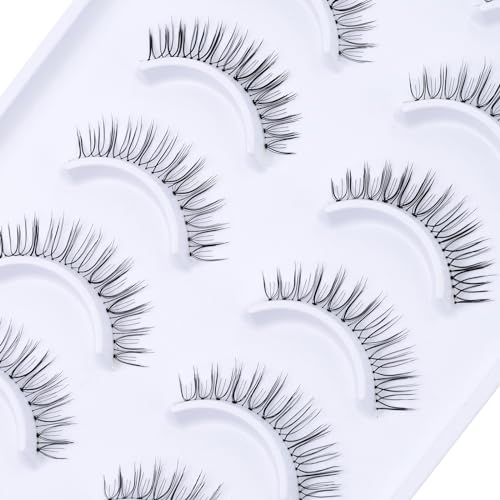 Natural Look False Eyelashes 10 works 100% hand-tied Short Lashes Length 9-11mm Transparent Invisible Band Fake Eye Lashes Strip Natural Faux lashes (A43) - Image 3