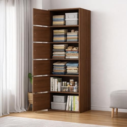 Image of LERIMO Wooden Wardrobe Almirah for Bedroom & Kids - 6 Door Clothes Storage Cupboard | Wooden Wardrobe Cabinet for Clothes, Toys & Accessories | Modern Storage Almirah (Walnut, 6-Door)