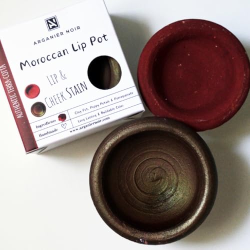 Arganier Noir Aker Fassi Set of 2 Moroccan Lip Pot Two Authentic Terracotta Pot Red and Brick Cheek Tint. Moroccan Lipstick.