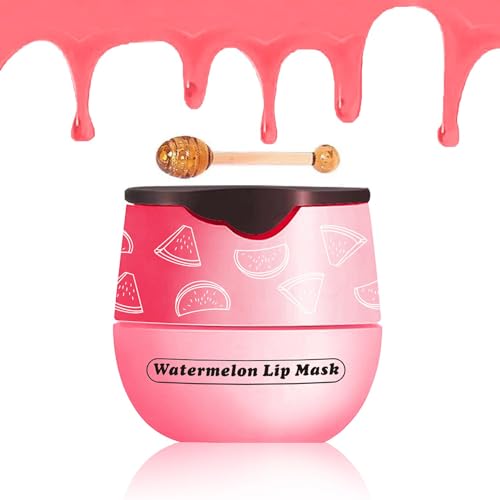 Alisesun 4PCS Strawberry & Bee Lip Balm Honey Pot, Vitamin E & Moisturizing Propolis Sleeping Lip Mask, Effective Reduces Lip Lines Prevention Dry and Cracked Scrubs Exfoliator Smoothing Dry Lip Care