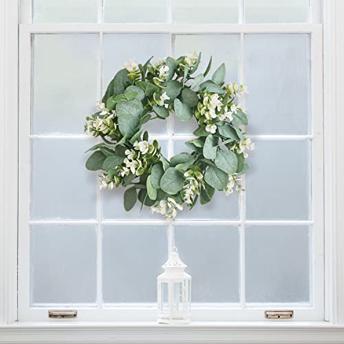Ironland 12" Artificial Eucalyptus Wreath For Front Door Small Spring Summer Wreath Little Green Leaves Wreath For Farmhouse Festival Celebration Party Home Porch Decor #TOP1