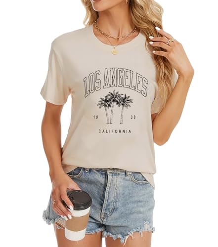 Womens Los Angeles California T-Shirts Funny Letter Printed Vintage Graphic Casual Workout Tops Holiday Tee Shirt2