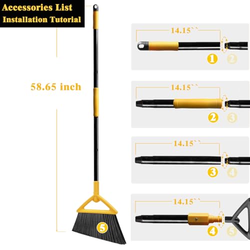 Image of Heavy Duty Broom Outdoor and Indoor, 2 Pack Upgraded Commercial Angle Brooms, Perfect Yellow Broom of House, Kitchen, Garage, Courtyard