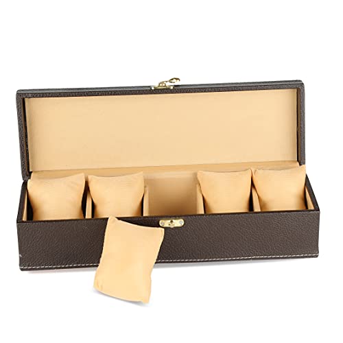 OMAX Men’s and Women’s Faux Leather 5 Slot Watch and Jewelry Storage Box (Dark Brown)