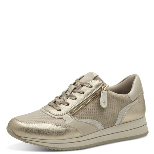 Jana Damen Sneaker flach mit Reißverschluss Vegan, Mehrfarbig (Beige/Gold), 39 EU