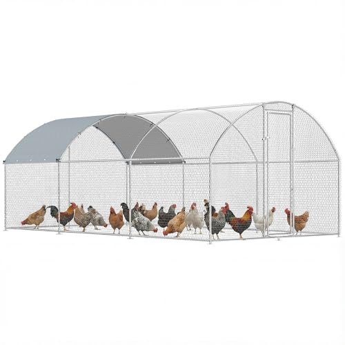 PawHut Gallinero para Exterior Grande, 2,8x5,1x1,9 m, 14,2 m², Gallinero de Acero Galvanizado con Cubierta de Tela Oxford, Anti-UV e Impermeable, Puerta y Pestillos, Jaula para 15-24 Gallinas, Plata