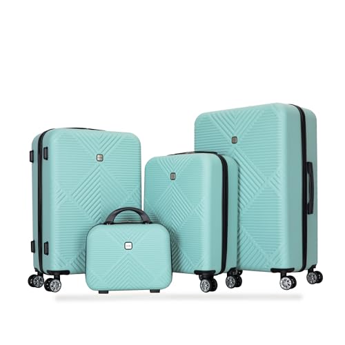 4-Piece ABS Lightweight Suitcase Set, 14 Inch Makeup Box, Aircraft Wheels (14/20/24/28) Light Blue2
