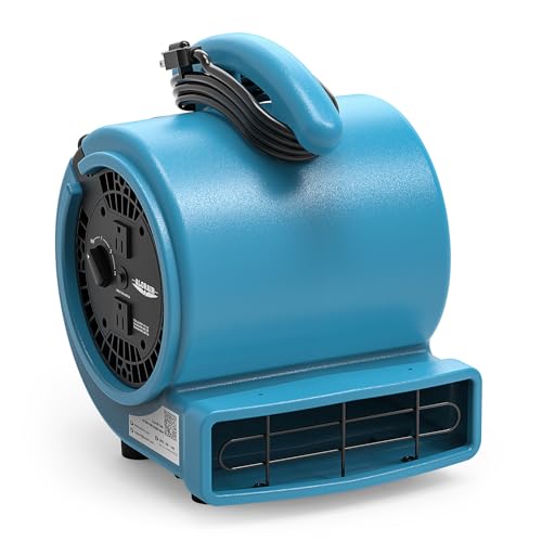 ALORAIR 1000 CFM Air Mover Blower Fan，Floor Drying Fan，Carpet Dryer, Blower, Stackable with 3 Speeds, 5 Adjustable Angles, GF Socket for Janitorial, Home, Commercial Use - GE1000A