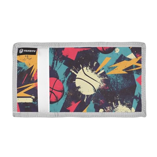 Basketball Design Durable Nylon Fabric Wallet for Boys and Girls - Multi-Functional with 2 Clear Pockets, Zipper Coin Compartment, 3 Card Slots & Keyring2
