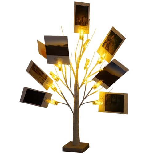 Deskium Luz LED para árbol, adorno decorativo de escritorio con ramas ajustables, funciona con pilas USB, soporte para tarjetas de regalo con clips, exhibición de dinero, decoración de fiesta de