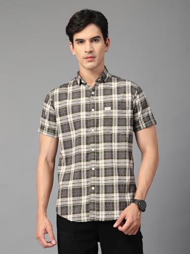 Image of Majestic Man Men's Slim Fit Premium Pure Cotton Plaid Check Half Sleeve Casual Shirt
