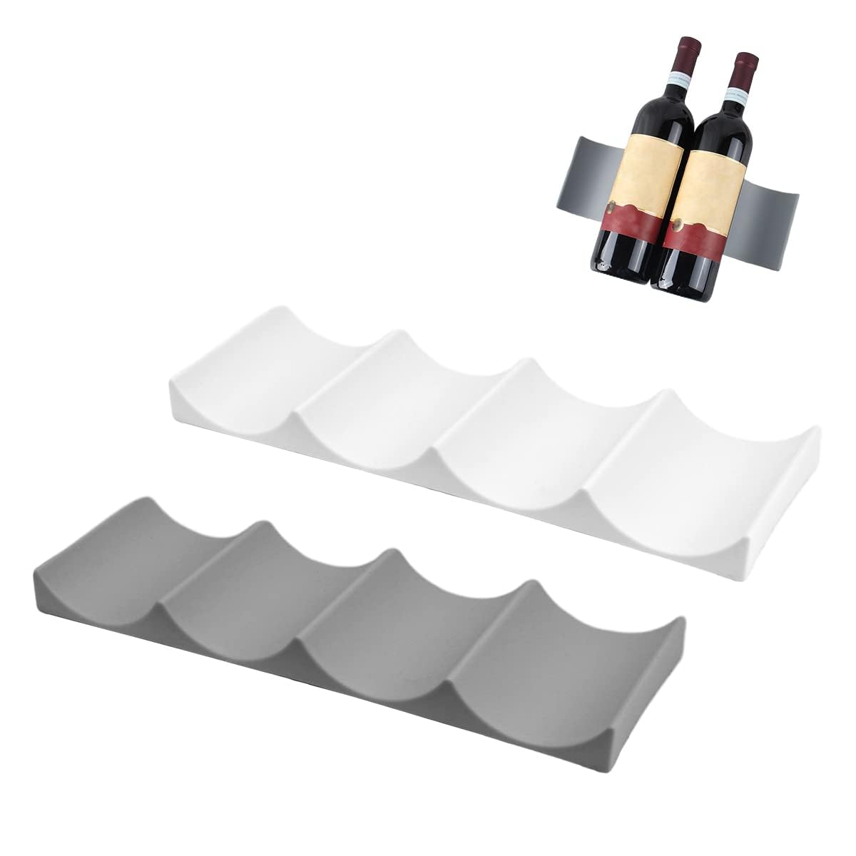 2 Pieces Fridge Wine Rack 8 Bottles Wine Rack for Fridge, 29.3 x 10 cm Stackable Bottle Organizer for Refrigerator, Fridge Bottle Rack, Fridges Bottle Storage, Anti-Slip Bottles Holder (Gray+White)