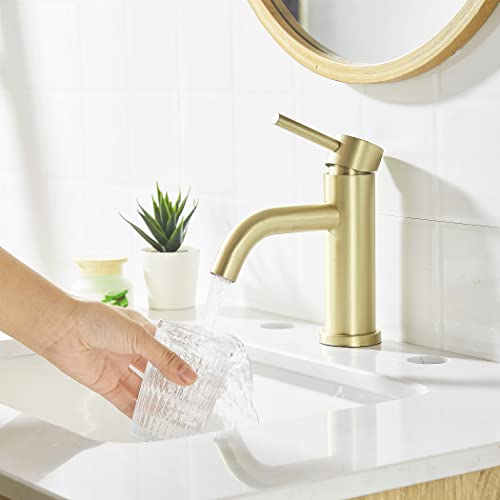 WOMAO Grifo Baño Oro Cepillado,Dorado Mezclador Monomando para Lavabo,Latón Grifos Lavabos Modernos mangueras incluidas, acero inoxidable SUS 304 Cover