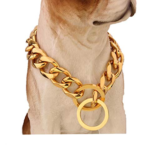 INSEA Heavy Duty Ultra Strong 17MM Stainless Steel Cuban Curb Chain Choke Slip Chain Dog Collar - for Pit Bull Mastiff Bulldog Big Breeds (for Dog's Neck 20