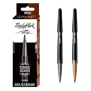 BIC BodyMark Temporary Tattoo Marker with Brush Tip, Henna Vibes, Black and Brown Ink Color, 2-Count