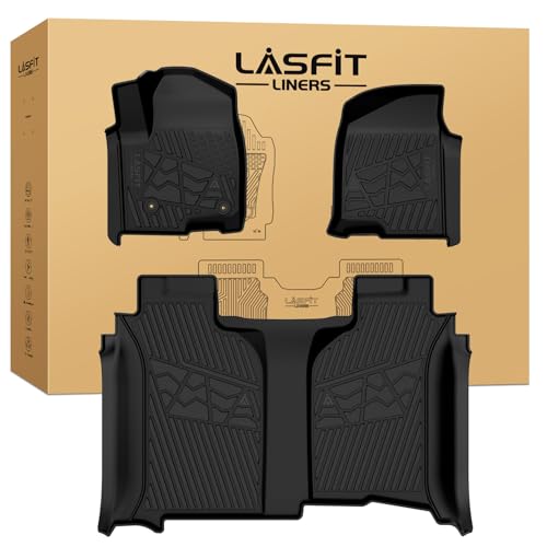 Image of LASFIT Floor Mats 2019-2026 for Chevy Silverado /GMC Sierra 1500, 2020-2026 2500HD 3500HD, Double Cab /Bucket Seat Only, Fit Without Rear Underseat Storage Box, All Weather TPE Custom Fit Floor Liners