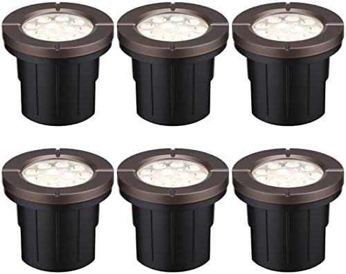 LEONLITE 6W Well Lights Landscape LED In Ground Outdoor, Low Voltage 12-24V AC/DC, IP67 Waterproof Aluminum in-Grade Up Lighting for Trees, CRI 90 3000K, Oil Rubbed Bronze, Pack of 6
