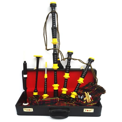 Highland Bagpipe With Free Case & Tutor Book - Rosewood Black Finish & Hunting Stewart Tartan Cover