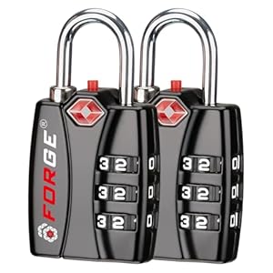 Forge TSA Approved Luggage Locks for School, Gym, Suitcase, Baggage, and Locker. Open Alert Indicator, Easy Read Dials, Alloy Body. Matte Black, 2-Pack.