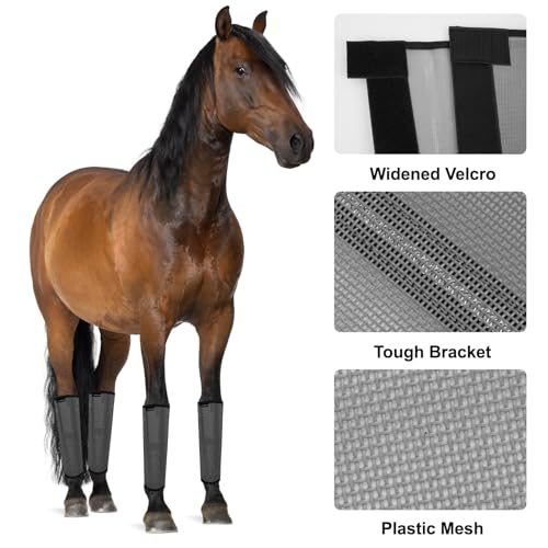 Image of FOXLVDA Pony Fly Boots (Donkey /Mini Horse), Set of 4 - Loose Fitting Design, Breathable, Adjustable & UV Protective with Support Bars for Reduce Stomping & Leg Fatigue, 13hh-14.2hh (Dark Gray, Medium)