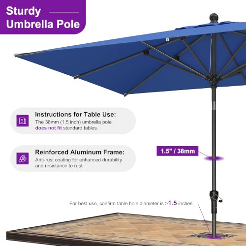 Image of PURPLE LEAF Patio Market Umbrella 9' x 6' Rectangle Tilt Sky Blue 8 Ribs