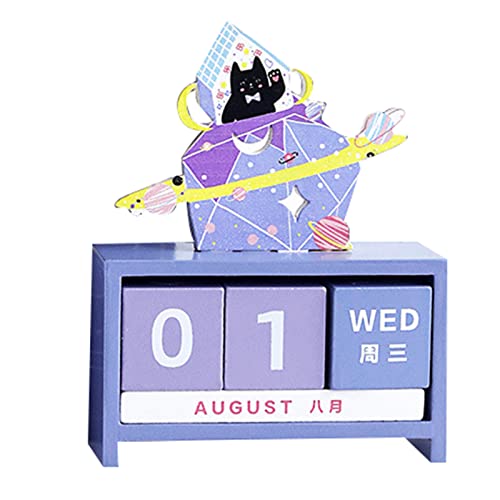 Wilitto Calendrier perpétuel de bureau, calendrier perpétuel en bois, tournage de la page, affichage du mois, de la date, de la maison, du bureau, de l'école, décoration de Noël, 3 Cover