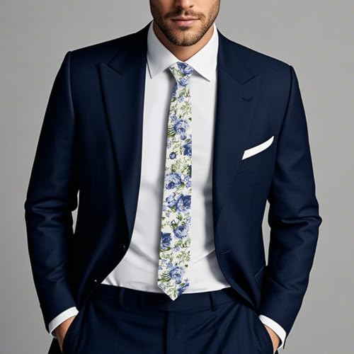 Image of Cotton Floral Ties for Men 2.76 inch Men's Skinny Tie Linen Flower Printed Neck Tie for Wedding Dating Party