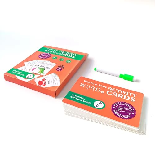 Image of Adora Interactive Write & Wipe Activity Cards Fun Easy Learning Word Play for Preschoolers & Toddlers 12+ Months | Includes Marker Alphabet /123 Word 27 Pcs Cards (Learning Alphabet Word, 8 * 6 Inch)