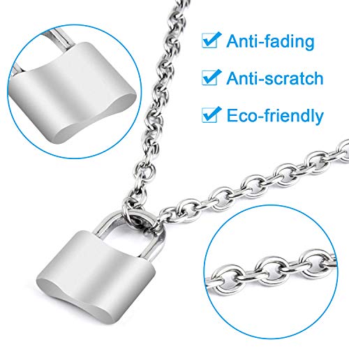 Wisdompro Lock-Shape Pendant Necklace, Stainless Steel Punk Lock Chain Necklace for Men and Women4