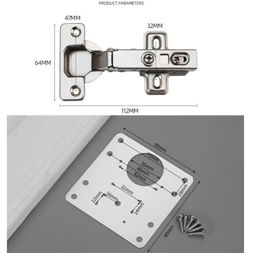 2 Stück Edelstahl hydraulisch dämpfende Scharniere, Standardscharnier mit Schranktür-Reparaturplatte, integrierte Soft-Close-Automatik-Scharniere für Küchenschrank Garderobentüren