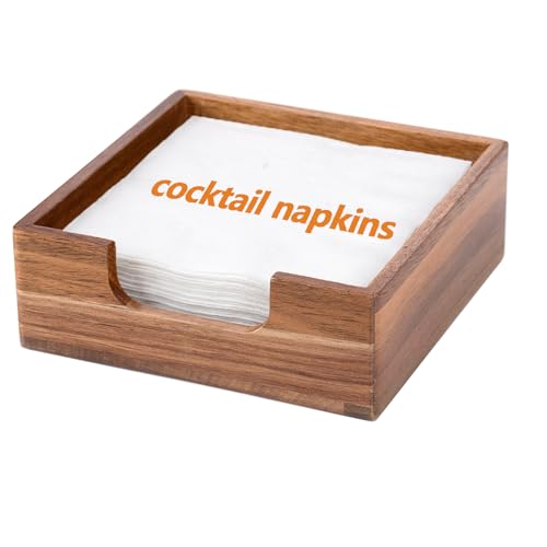 Acacia Cocktail Napkin Holder for Table, Wooden Napkin...
