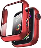 Smiling Case Compatible with Apple Watch Series 6/SE/Series 5/Series 4 40mm with Built in Tempered Glass Screen Protector,Overall Protective Hard PC Case Ultra-Thin Cover- Red