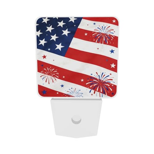 Image of 250 Years Anniversary American Flag Night Light Set of 2, Patriotic Eagle Auto Sensor LED Dusk-to-Dawn Nightlights, Plug-in Sensor Lamp for Bedroom Kitchen Hallway Stairs Decorative