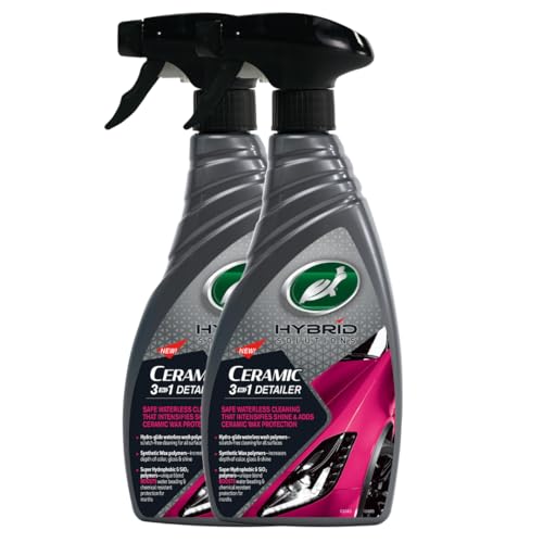 Turtle Wax Hybrid Solutions Ceramic 3-in-1 Detailer, Waterless Car Detailing Spray, 500ml, Pack of 2, Fruity Scent, Acts as a Car Wash, Ceramic Polish and Wax, Leaving a Long Lasting Shine