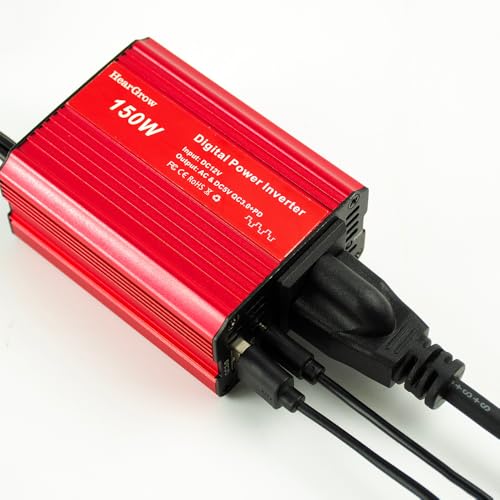 150W Red Car Power Inverter 12V DC to 110V AC Converter Vehicle Adapter Plug Outlet with 3.1A Dual USB Car Charger for Laptop Computer 20W Type-c,USB-a,PD3.0,QC3.0,USB Ports with Super Fast Charge