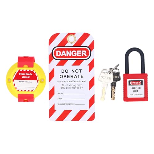 BTSEURY Electric Panel Handle Lockout, Self Adhesive Electrical Handle Lockout and Padlock Tag Keys for Equipment Maintenance, Industrial Safety Lockout