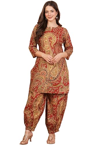 Image of rytras Women Woman Pure Cotton Printed A-Line Kurta Sets with Palazzos|Kurti Set for Woman|Cord Set for Women Cotton