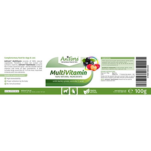 AniForte MultiVETAL Multivitamin Pulver für Hunde, Katzen 100g - Natürliche Vitamine, Mineralstoffe & Nährstoffe für eine optimale Versorgung, Unterstützung der natürlichen Abwehrkräfte